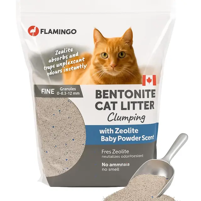Flamingo Litière pour Chats - Parfum Talc pour bébé - 12KG pour 10 SEMAINES - Origine Canada - neutralisent les odeurs désagréables - douce pour les pattes -aussi pour les chatons