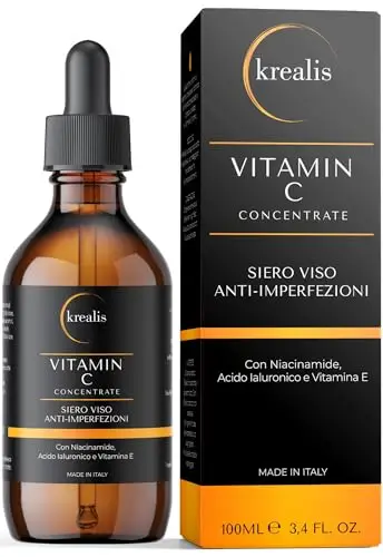 Krealis •100ml• Vitamine C Serum Visage avec Acide Hyaluronique, Niacinamide, Vitamine E, Serum Visage, Anti-Taches, Anti-Imperfections, Serum Vitamine C, Contour Des Yeux Anti-Rides et Anti-Cernes