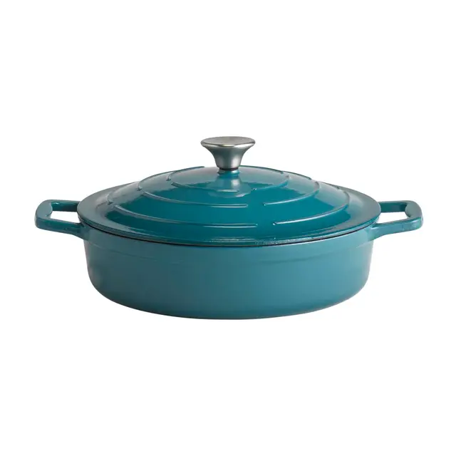 APS 88314 Bräter mit Deckel "5 STARS", Gusseisen, induktionsgeeignet, ofenfest, inkl. Deckelhalter, Ø 28 cm, 3 Liter, türkis
