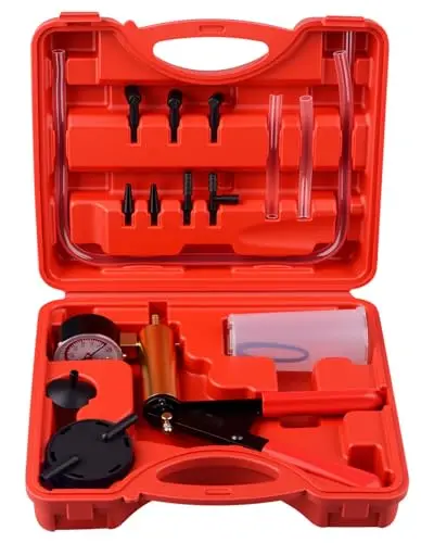 DAYUAN 17pcs Pompe à Dépression Purge Purgeur Liquide de Frein Testeur à Vide Professionnel 2 en 1 Outil Kit Aspirateur Testeur pour Voiture Outil Manuelle Coffret Rouge