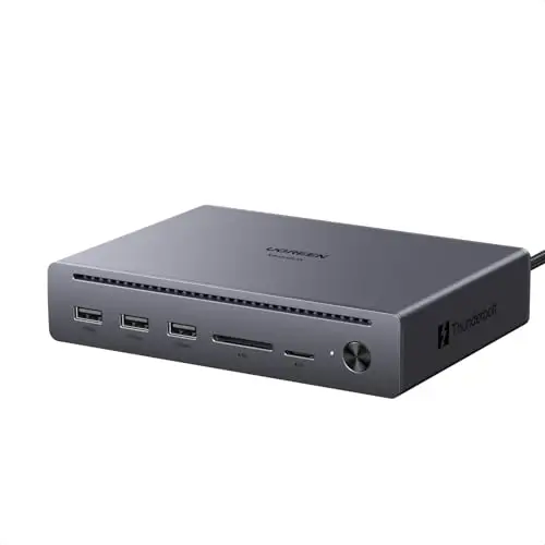 UGREEN Maxidok Thunderbolt 5 Docking Station Revodok 10 en 1 Station d'accueil avec 2*TBT5 120Gbps 8K60Hz DisplayPort Multi-Affichage 3*USB-A 3.2 10Gbps RJ45 Gigabit Lecteur SD TF 110W Max Charge