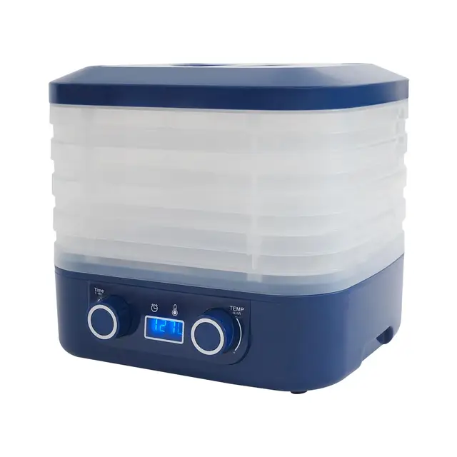 Déshydrateur automatique 160 W - 27 x 26,5 x 21,5 cm - Déshydrateur à fruits avec 5 compartiments - Pour la maison, la cuisine, l'animalerie, le salon - Bleu