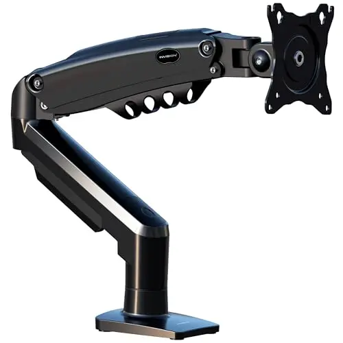 Invision Support Écran PC pour 19 à 32 Pouces, Réglage Hauteur sans Outil Bras avec Incline, Pivote et Tourne, VESA 75 et 100mm, Pince de Bureau, Capacité de Charge 2-9kg (MX200 Bras Simple)