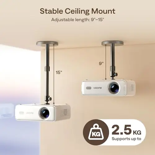 Aurzen Support de Plafond pour projecteur, Rotatif à 360° et inclinable à 90°, réglable de 9" à 15", vis de ¼ de Pouce, Compatible avec Yaber, Epson et Plus Encore