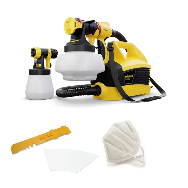 WAGNER Système de Peinture par pulvérisation W 690 FLEXiO pour peintures murales, Vernis & lasures à l'intérieur & à l'extérieur, 15 m²-6 Min, réservoir 1800 ml/800 ML, 630 W, Tuyau 3,5 m