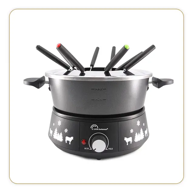 LITTLE BALANCE 8690 Black Fondue 8 Meuuuh...!, Appareil à fondue 8 personnes, Caquelon anti-adhésif grande contenance 2 litres, 1500 W, Noir