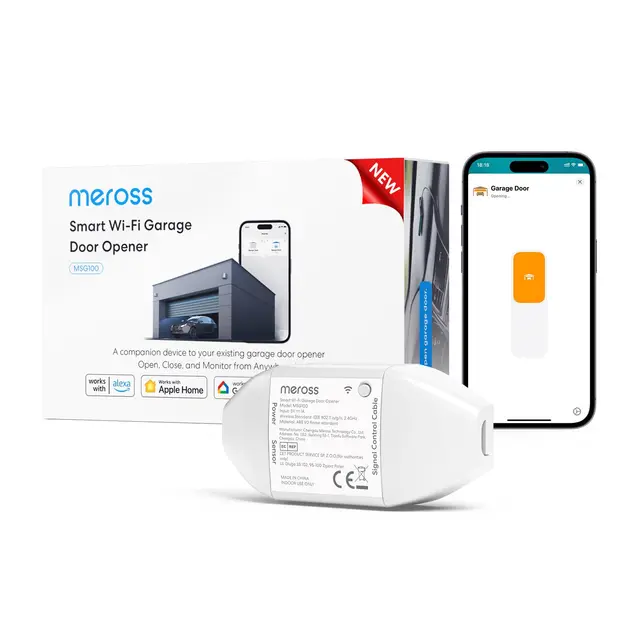 Meross Ouvre-Porte de Garage Connecté, Telecommande WiFi Universelle Compatible CarPlay, Apple HomeKit, Siri, Alexa et Google, avec Notification, Contrôle Vocal, Fermeture Automatique et Minuteur