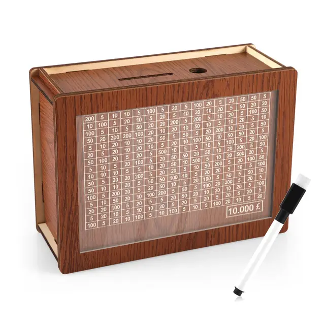 Cash Vault – Tirelire en bois avec comptoir, tirelire en bois pour pièces de monnaie, billets, cadeau pour enfants et adultes (marron foncé, 10 000 £)