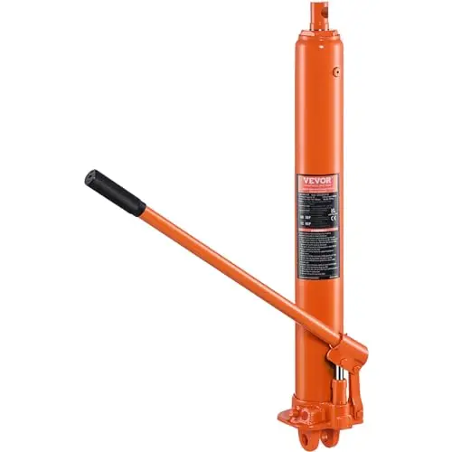 VEVOR Vérin Hydraulique Long pour Grue d'Atelier 3 Tonnes, Cylindre Hydraulique Support Moteur avec Pompe à Simple Piston et Base à Chape, Tige Hydraulique pour Chèvre Levage Moteur, Entretien Garage