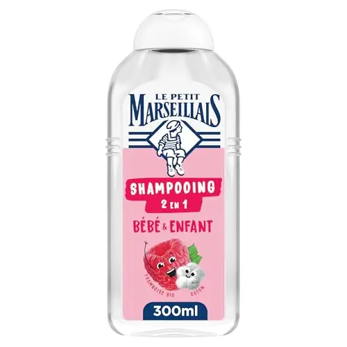 Le Petit Marseillais - Shampooing 2 en 1 Bébé & Enfant Démêlant Framboise Bio & Coton (300 ml) - 94% d'ingrédients d'origine naturelle