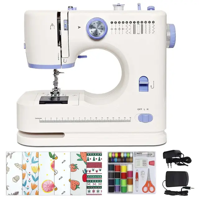 Machines à coudre simples Mowlie, idéales pour les débutants, 12 points intégrés, kit de couture de base inclus, pédale à 2 vitesses, parfaites pour un usage domestique, couleur blanche