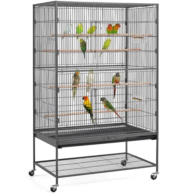 Yaheetech Grande Cage Oiseau sur Pied Volière Canaries Perroquet Grosses Perruches Cacatoès Ara Cage à Oiseaux sur roulettes 2 Étages avec Support 93,5×56,5×153 cm