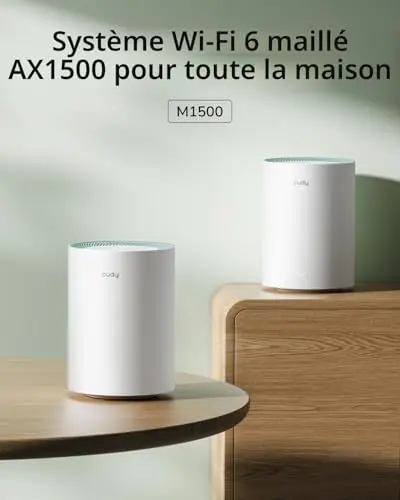 Cudy Système Wi-FI Maillé Double Bande AX1500 WiFi 6, Remplace Les Routeurs et Les Rallonges, Couvre Jusqu'à 100 m², 3 Ports Gigabit par Unité, Prend en Charge la Liaison Ethernet, M1500 Lot de 1