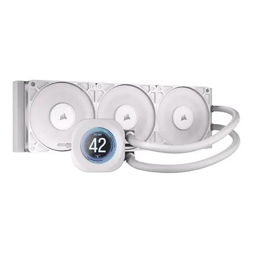 CORSAIR NAUTILUS 360 RS LCD AIO pour CPU, Inclus 3x RS120 – Blanc | Ecran LCD IPS 5.3cm, Radiateur 360 mm, Intel LGA 1851/1700, AMD AM5/AM4, Connexions série simples