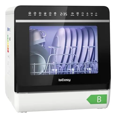 Mini lave-vaisselle de Table 950 W, avec 3 couverts, 5L Réservoir d'eau Amovible, 7 Programmes, Haute Température de 72 °C, écran LED et Commande Tactile pour Appartement, Camping