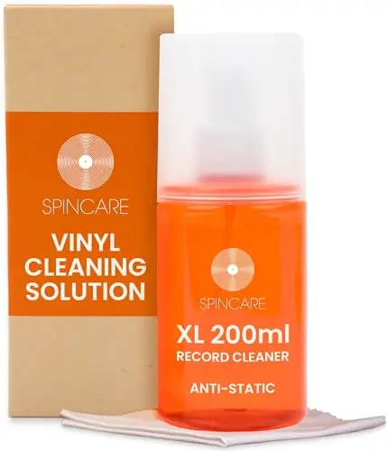 Solution Nettoyage Vinyle par SPINCARE | Kit Nettoyant Vinyle avec 200ml Solution De Antistatique Et Chiffon Microfibre | Nettoyer 500 Disques Vinyles Albums LP 33 45 Tours | Produit Professionnel