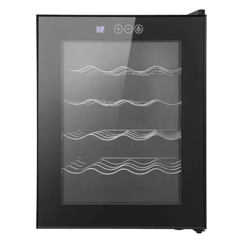 Mini réfrigérateur à vin pour 20 bouteilles avec porte en verre trempé, réfrigérateur à vin avec éclairage intérieur, refroidisseur à vin avec panneau tactile LED, anti-UV, 12-18 °C, pour vin