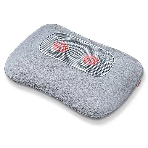 Beurer MG 145 Coussin de massage, masseur du dos et de la nuque pour un massage shiatsu relaxant, fonction chauffante, housse lavable, 4 têtes massantes, gris