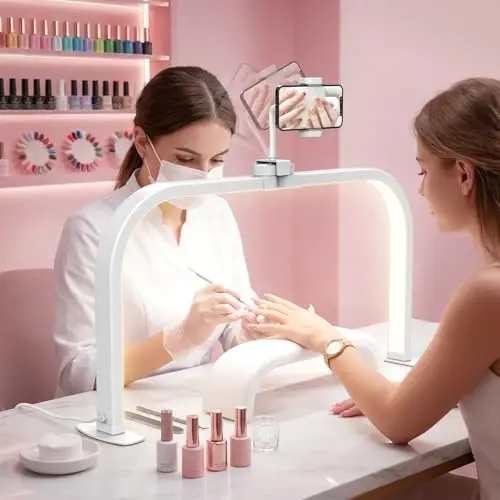 Lampe Demi Lune pour Ongles: 29in Lampe Demi Lune Onglerie pour Les Débutants - 3 Modes de Couleur et 10 Niveaux de Luminosité Lampe Prothésiste Ongulaire pour Salon Cils Tatoue - Blanc