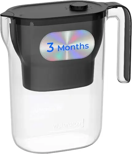 Waterdrop Carafe Filtrante pour Réfrigérateur, Pichet pour eau Filtrante avec Filtre de 3 Mois, 2,5 L, Réduit le Fluor, le Chlore et Plus, Certifiée NSF, sans BPA, Noir