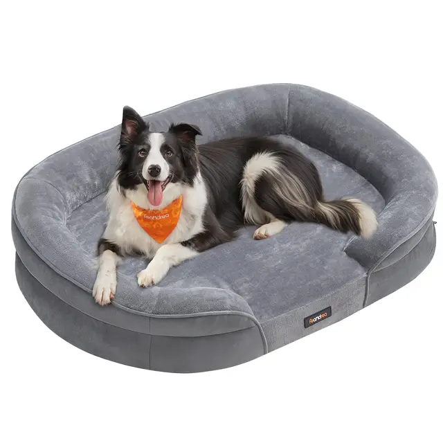 Feandrea Panier pour Chien de Taille Grande, 91 x 68 x 18 cm, Orthopédique, Mousse Alvéolée, Doublure Hydrofuge, Bords Surélevés, Housse Amovible et Lavable, Antidérapant, Gris Clair PGW282G01