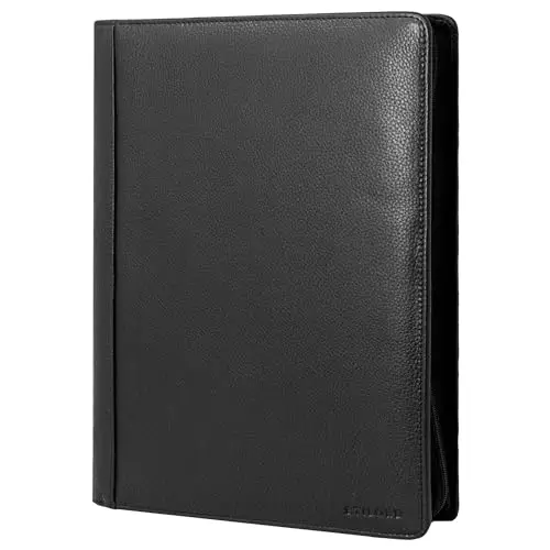 STILORD 'Gus' Conférencier Cuir A4 Vintage avec Porte-Bloc Porte-Documents en Cuir Véritable avec Compartiment Grande Organisateur Zippé Porte Documents, Couleur:Noir