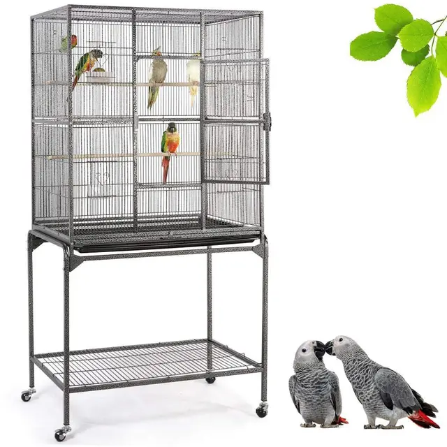 Yaheetech Cage Oiseaux 81 x 47 x 160 cm Volière Perruche Perruquet Canaris sur roulettes avec Support Détachable
