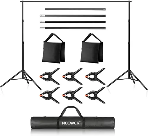 NEEWER Supports de Toile de Fond pour Studio Photo, Réglable de 3m de Large, 2m de Haut avec 4 Barres Transversales, 6 Pinces, 2 Sacs de Sable et de Transport pour Photographie Portrait en Studio