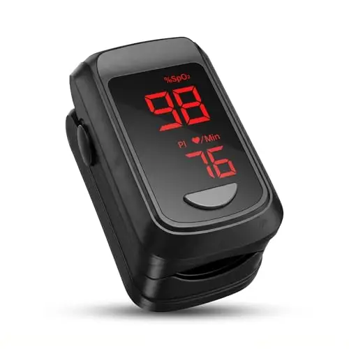 HOLFENRY Oxymètre de Pouls Professionnel, Saturomètre de Doigt, Moniteur SpO2 et Fréquence Cardiaque (PR), Écran OLED avec Indice de Perfusion (PI), Mesure Rapide 10 Secondes, avec Cordon et Piles