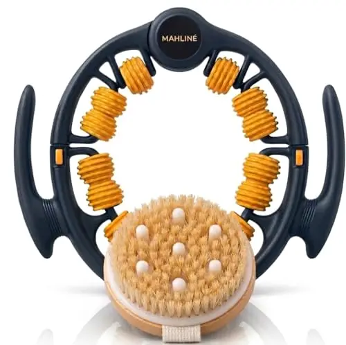 Appareil de massage anti-cellulite avec brosse sèche - Kit de massage manuel des fascias pour jambes, fesses, ventre et bras - Raffermissement de la peau et drainage lymphatique - Sac en coton