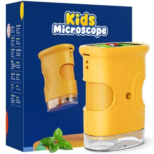 Microscope Numérique pour Enfants 1000X, Temodu 2.0 Pouces Microscope Enfant, 8 Lumières LED, Sciences de Plein air pour Les 3 Ans et Plus (382-Yellow)