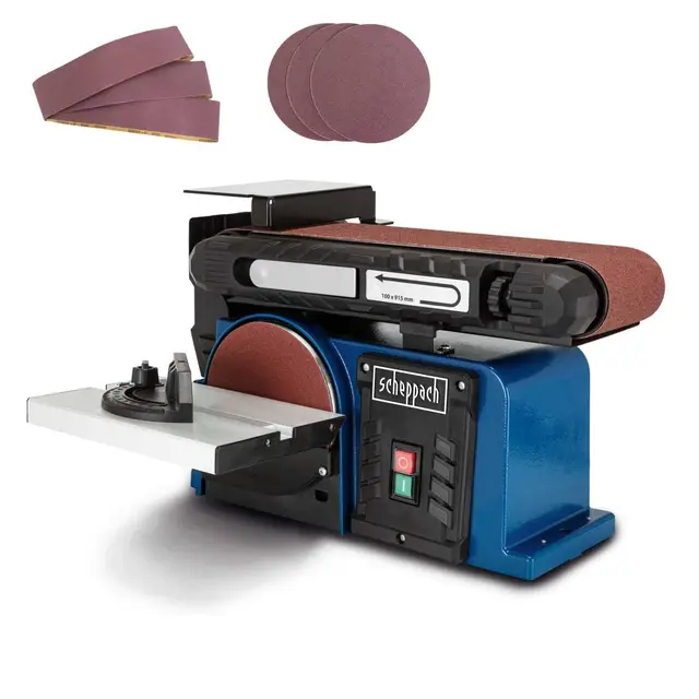 Scheppach ponceuse à bande et à disque BTS900 | meuleuse | 370W | 2850 min-1 | plateau de ponçage Ø150mm | 3 bandes et 3 disques inclus