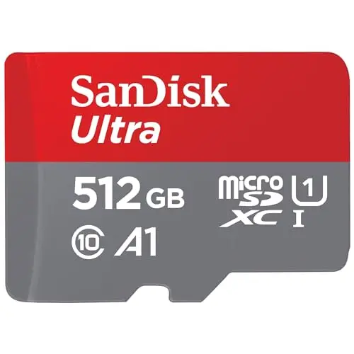 SanDisk Ultra microSDXC + adaptateur SD 512 Go (Pour Android Smartphone et Tablette, Video Full HDD, jusqu'à 150 Mo/s, UHS-I, La performance A1, V10,Class 10, U1)