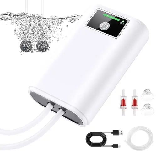 Pompe à air portable rechargeable USB pour aquarium, deux sorties et pierres à air, batterie 2600 mAh, silencieuse pour seau d'appât, pêche