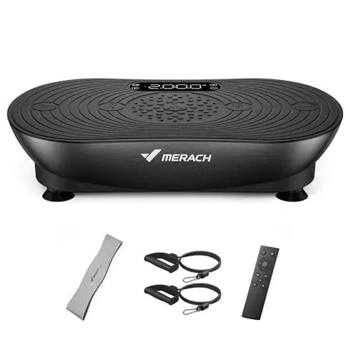 MERACH Plateforme Vibrante pour L'Entraînement Et Le Modelage du Corps, avec 99 Niveaux De Vitesse, Haut-Parleur Bluetooth Intégré, Écran Tactile LED Et Cordons De Traction Élastiques.