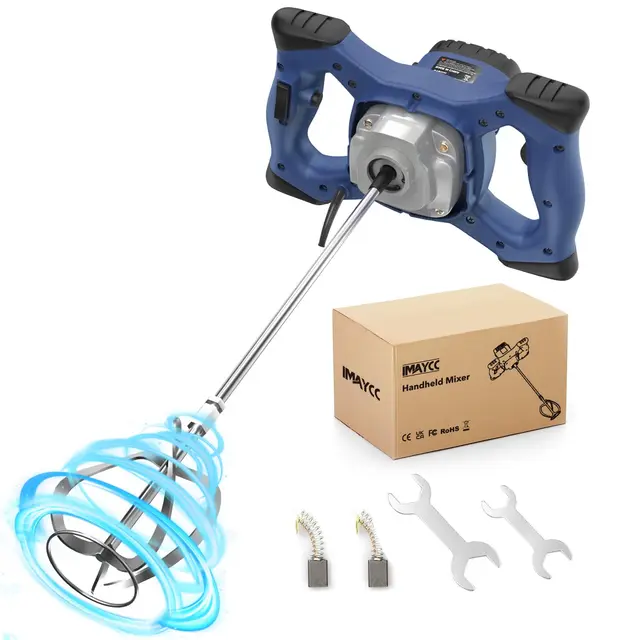 IMAYCC 2100 W Malaxeur Mortier Colle, Malaxeur Beton 220V, Melangeur Beton Avec 6 Vitesses, Betonniere Électrique Idéal Pour Mélanger les Aliments, le Plâtre, la Peinture, le Ciment, le Mortier(Bleu)