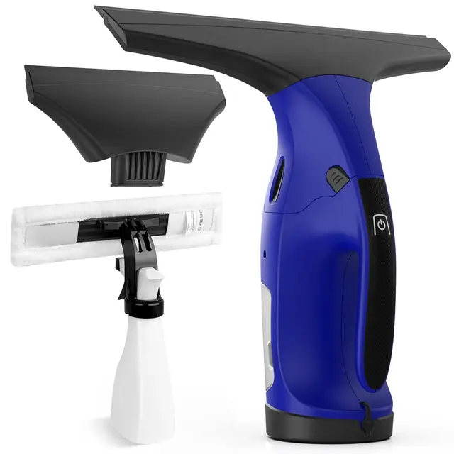 EAVE Nettoyeur Vitre, Kit Lave Vitre Amélioré avec Raclettes de 17cm & 28cm, Laveur de Vitre Sans Fil avec 40min d'Autonomie & Réservoir de 270ml, Adapté aux Fenêtres, Miroirs, Salle de Bain,WC09 (BL)