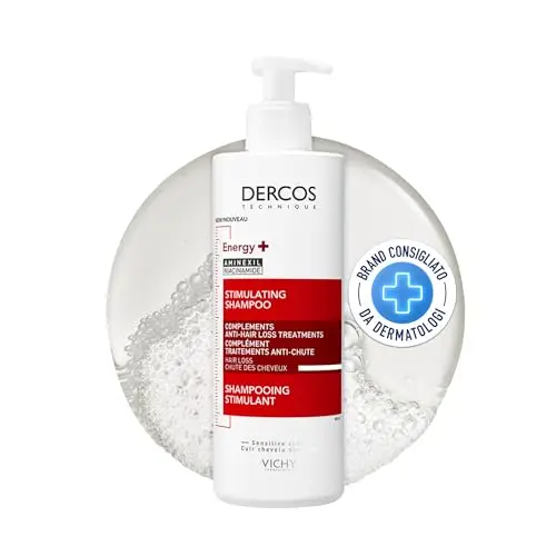 VICHY DERCOS Energy+ Shampooing Stimulant Anti-Chute, Aminexil Breveté + Niacinamide + Vitamine E, Cheveux Renforcés +47 %, Volume +19 %, Sans Paraben, 400 ml