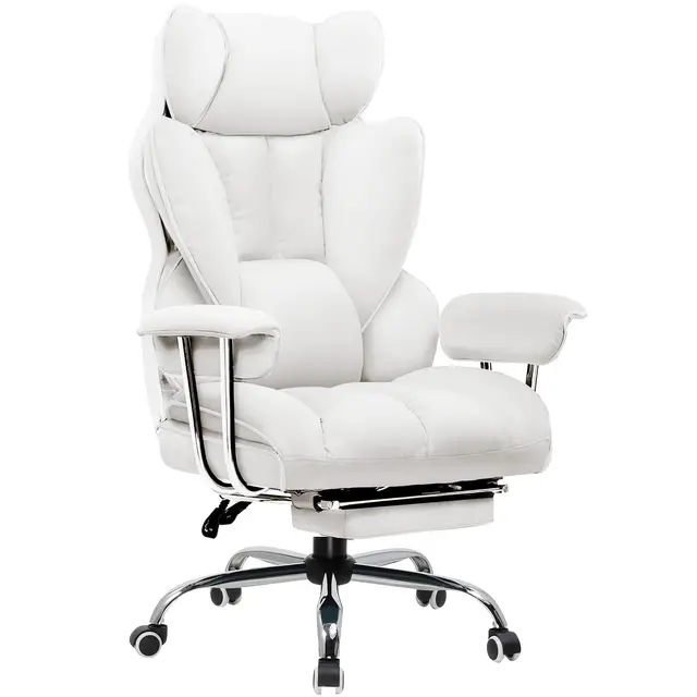 GTPLAYER Chaise Gaming, Fauteuil Gaming, Chaise Bureau Ergonomique, Siège Réglable, Repose-Pieds Télescopique, pivotante, Supporte 180 kg, Blanc