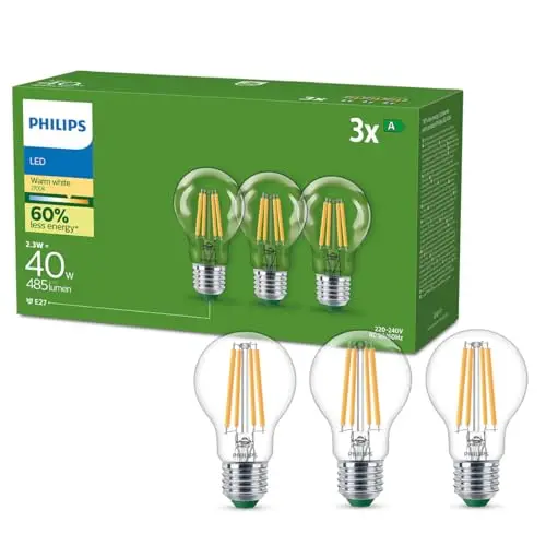 Philips Ampoule LED Filament E27 40 W équiv. Blanc Chaud 2700 K Lot de 3