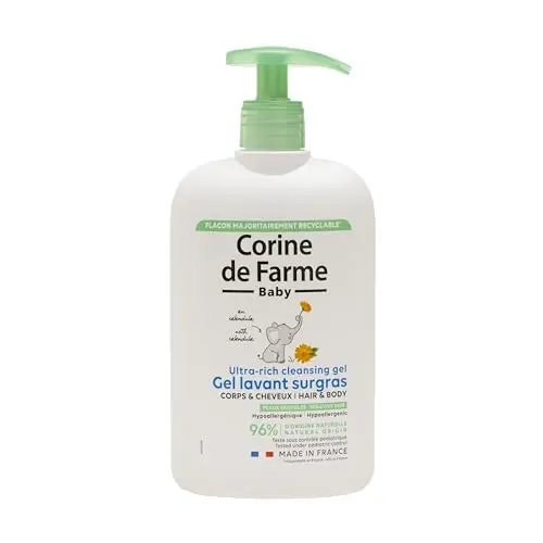 Corine de Farme - Gel Lavant Surgras Bébé au Calendula - Corps et Cheveux - Hypoallergénique, Peaux Sensibles - Fabrication 100% Française - 500ml