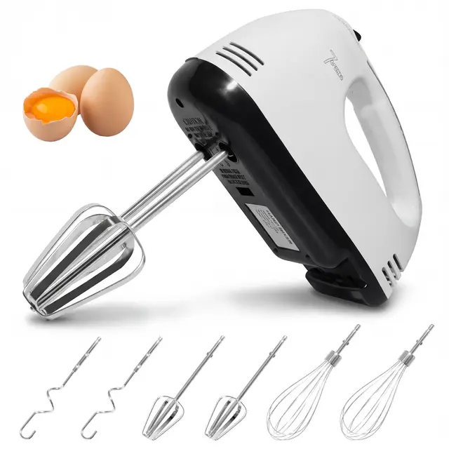 Batteur Électrique à Main avec 7 Vitesses Réglables – Design Ergonomique, Accessoires en Inox, Pièces Compatibles Lave-Vaisselle, Compact et Pratique, Idéal pour Fouetter et Pétrir