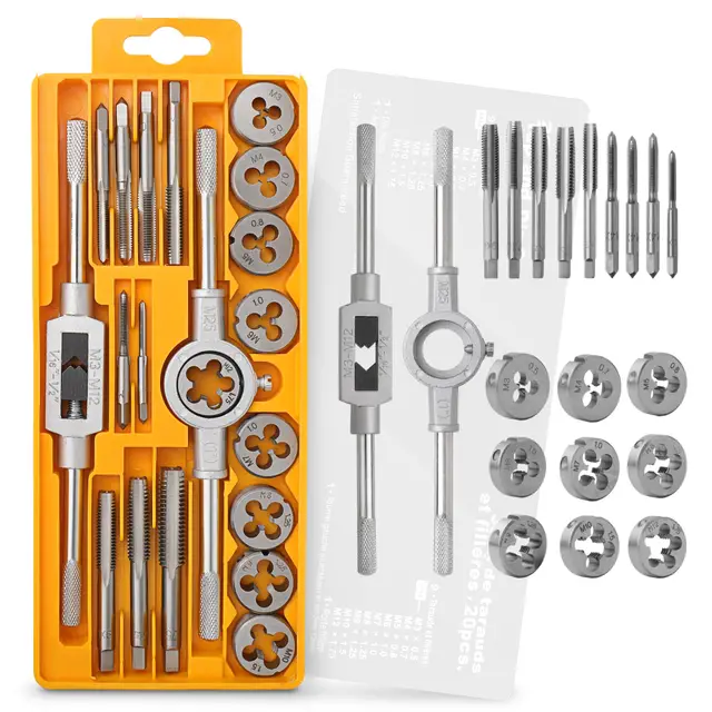 Hi-Spec Jeu de 20 Tarauds et Filières Métriques M3-M12 en Acier Allié GCr15 - Kit de Taraudage et Filetage pour Métaux, Réparation de Filetages