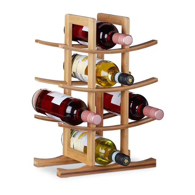 relaxdays Etagère à vins en Bambou, Petit Support à 12 Bouteilles, 4 Niveaux, Autonome, HLP 42,5x30x16 cm, Naturel, 5 x 30 x 16 cm