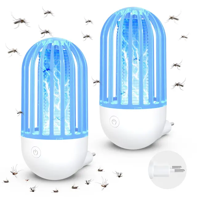 Lampe Anti Moustique Électrique Anti Moucherons Cuisine Interieur Plug in 2 Packs, 2100V Anti Mouches Moustique avec Lumière LED Ampoule Attrape Moucheron pour Intérieur, Extérieur (Bleu)