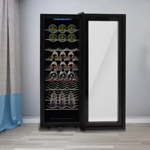Cave à vin à 9 étagères, réfrigérateur à vin autonome de 76 l, réfrigérateur à vin, pour stockage du vin dans les salons, les bureaux, les cuisines, les bars, 50,5 x 34,5 x 98,5 cm