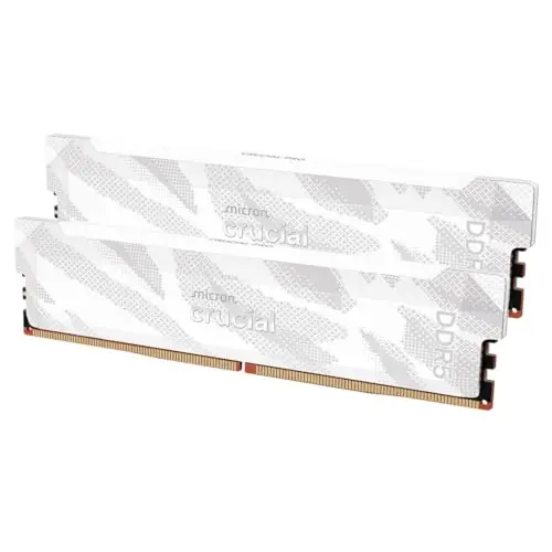 Crucial Pro RAM DDR5 32Go Kit (2x16Go) 6400MHz CL32, Overclocking Gaming, Mémoire pour Ordinateur de Bureau, Intel XMP 3.0 / AMD Expo, Blanc - CP2K16G64C32U5W