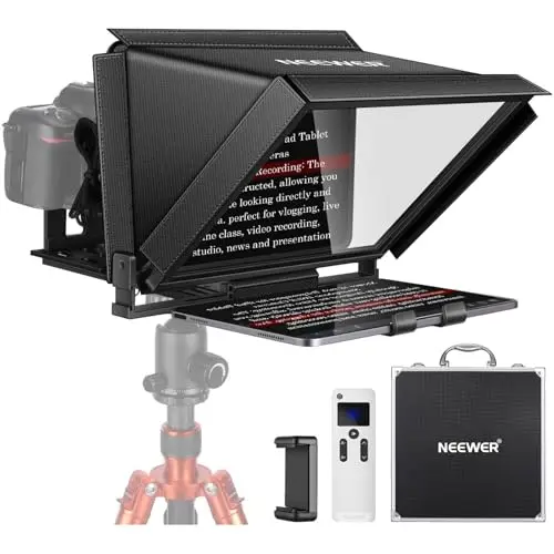 NEEWER X12 Téléprompteur en Aluminium 14" pour IPad/Tablette/Phone/Caméra DSLR avec Télécommande, Étui de Transport, App Compatible avec iOS/Android pour l'enseignement en Ligne/Vlogger/Selfie Direct