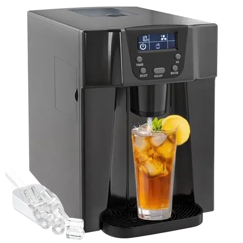 HOMCOM Machine à glaçons avec distributeur d'eau, 12kg en 24h, 9 glaçons en 6-10 minutes, ice maker portable, taille de glaçon réglable, minuterie, réservoir d'eau 3 L, pour maison, cuisine, bar, noir