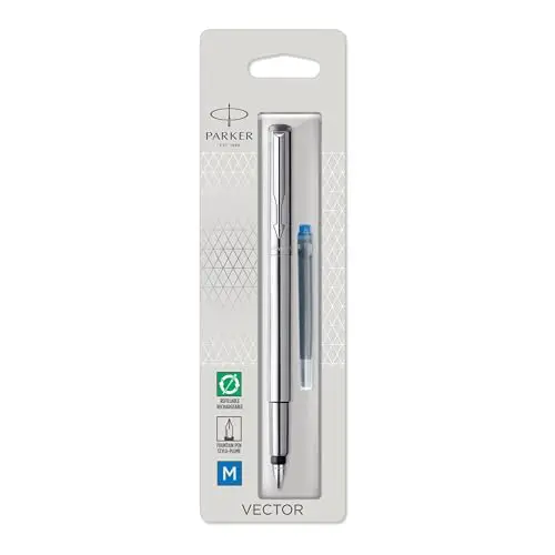 Parker Vector stylo plume | acier inoxydable | pointe fine | encre bleue | emballage blister
